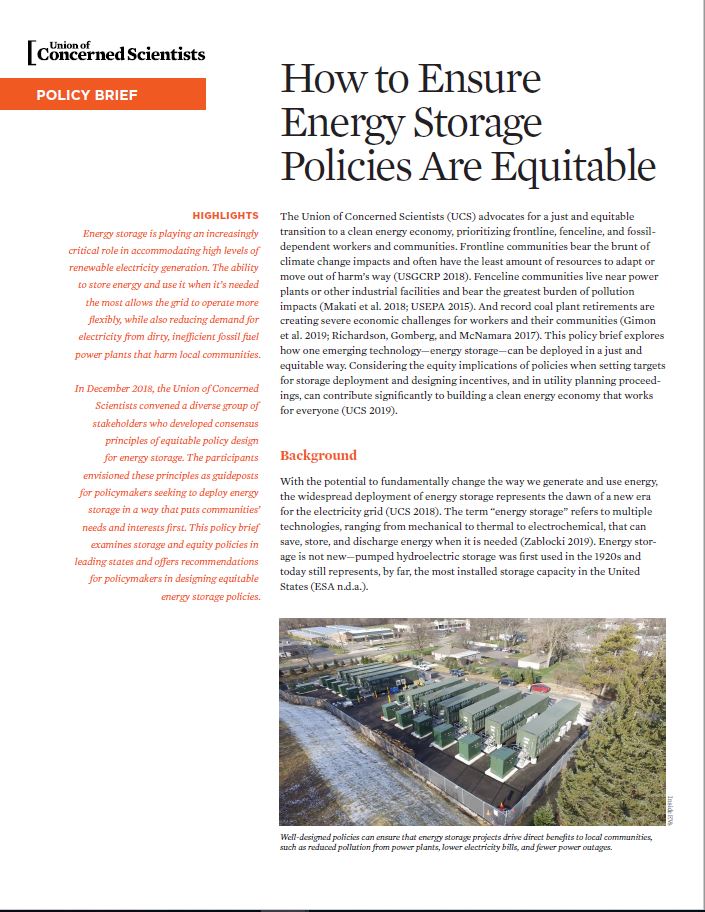 Cover image Equitable Energy Storage Policy Brief