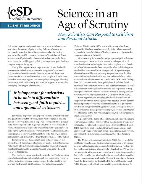 Cover of 2020 UCS resource, Science in an Age of Scrutiny