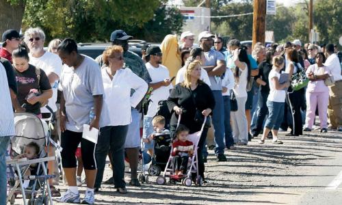 People waiting in a long line to vote in Arizona