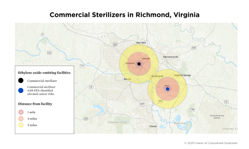 A map of ethylene oxide-emitting facilities in Richmond, Virginia. 