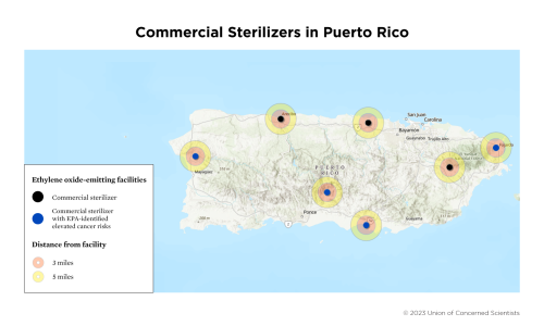 A map of ethylene oxide-emitting facilities in Puerto Rico